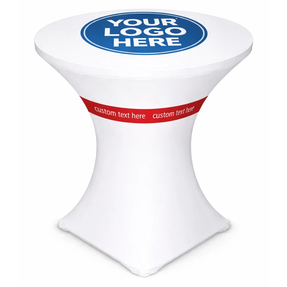 White Stretch Bar Top Table Cover W/Logo 32"x42" 1