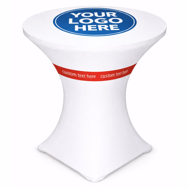 White Stretch Bar Top Table Cover W/Logo 32"x42"