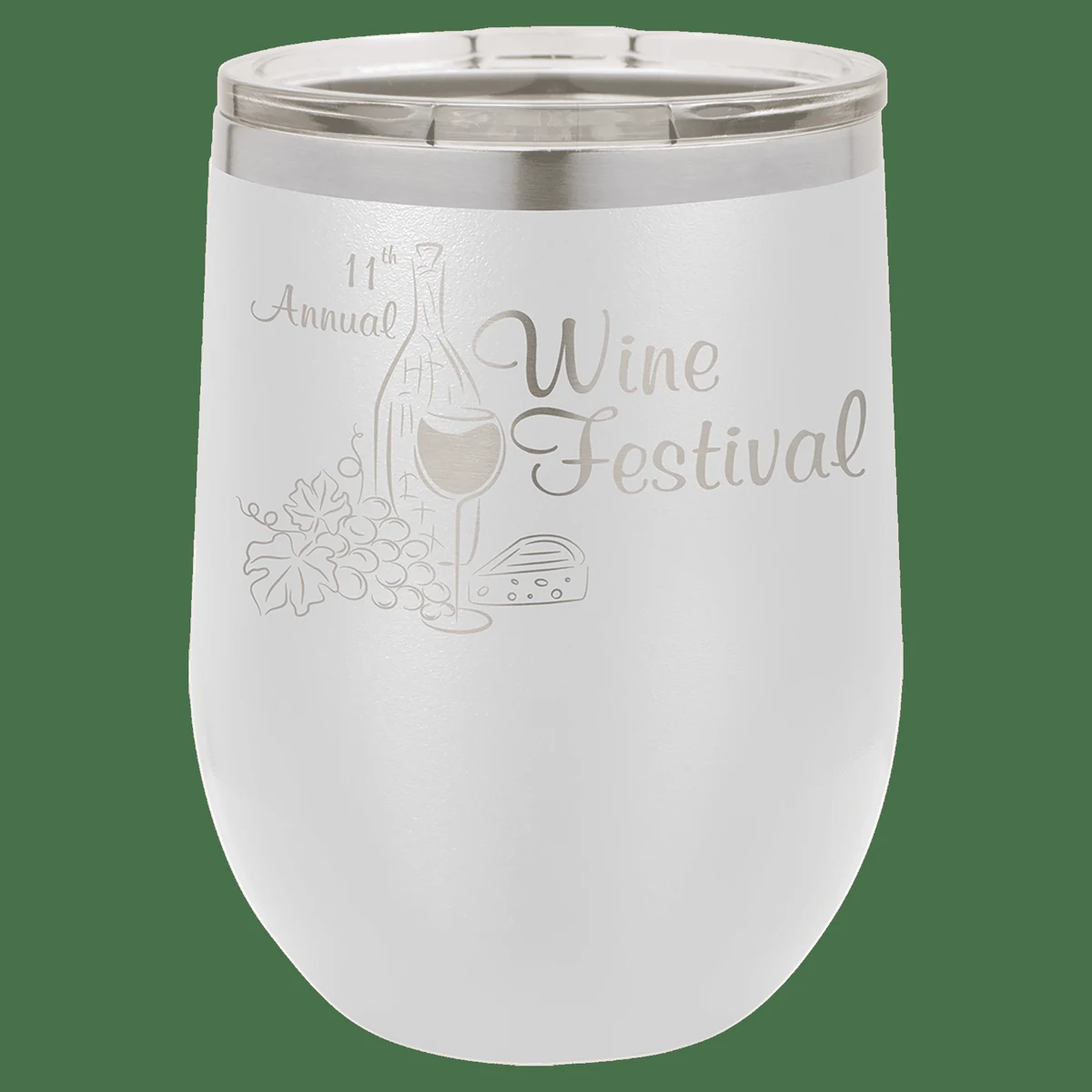 12 oz. White Laser Engraved Polar Camel Stemless Wine Tumbler w/Clear Lid 1
