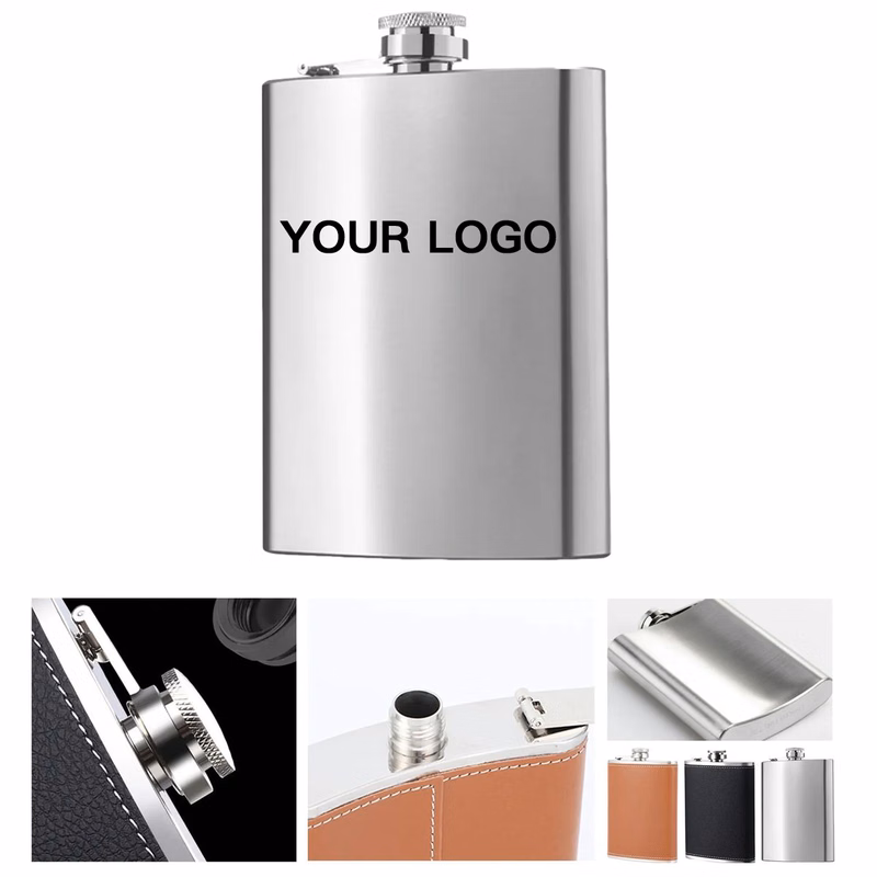 Leather Wrapped Stainless Steel Flask 8oz