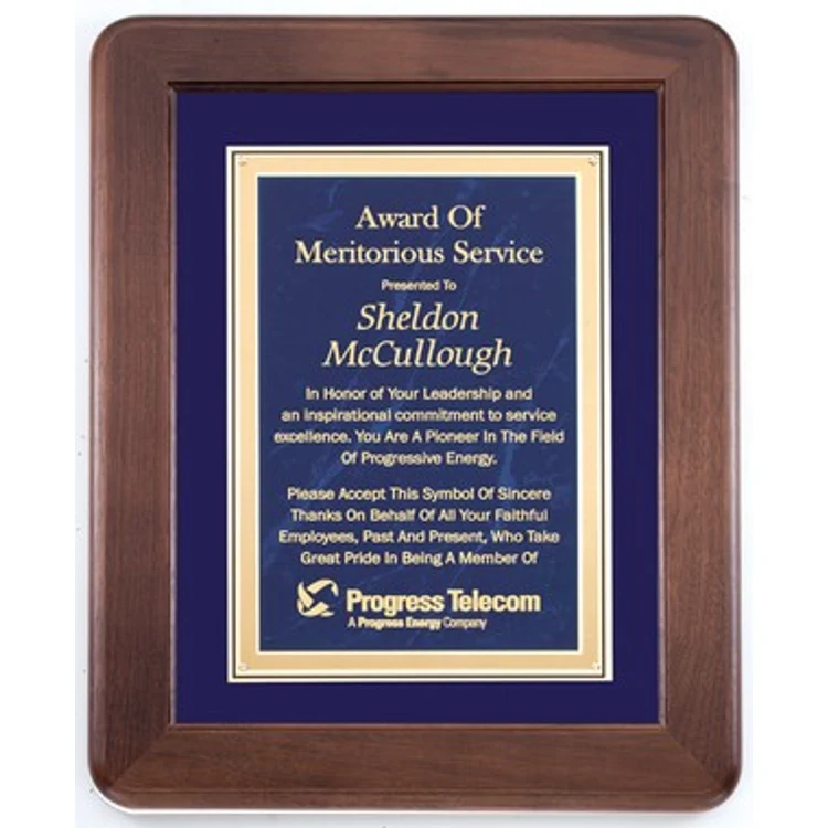 Rounded Rectangle Plaque with Blue Brass Engraving Plate 12" x 15" Award 1