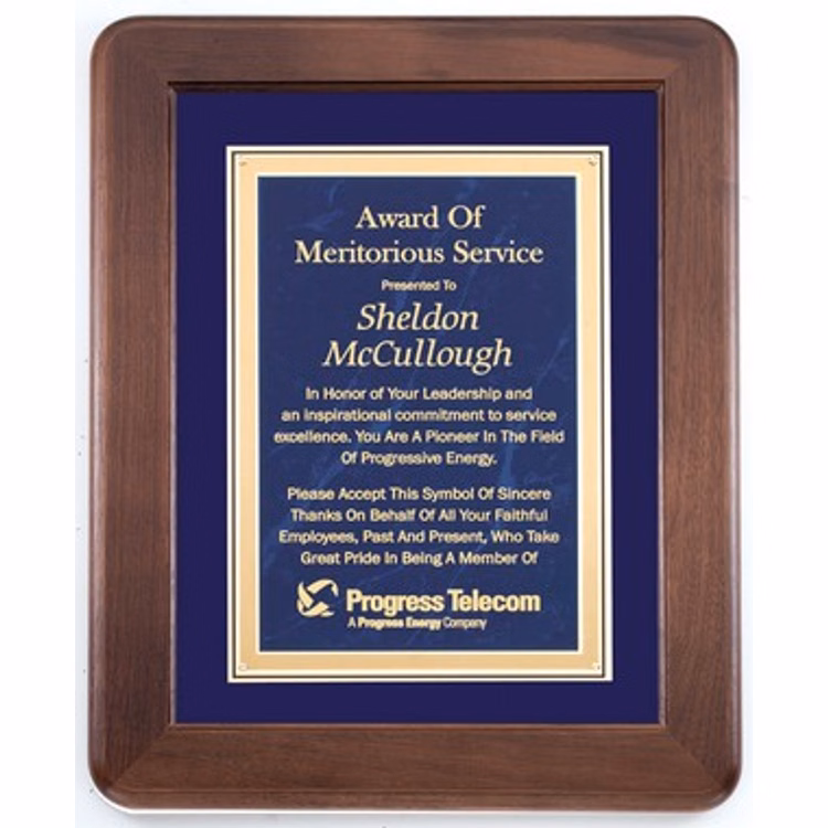 Rounded Rectangle Plaque with Blue Brass Engraving Plate 12" x 15" Award