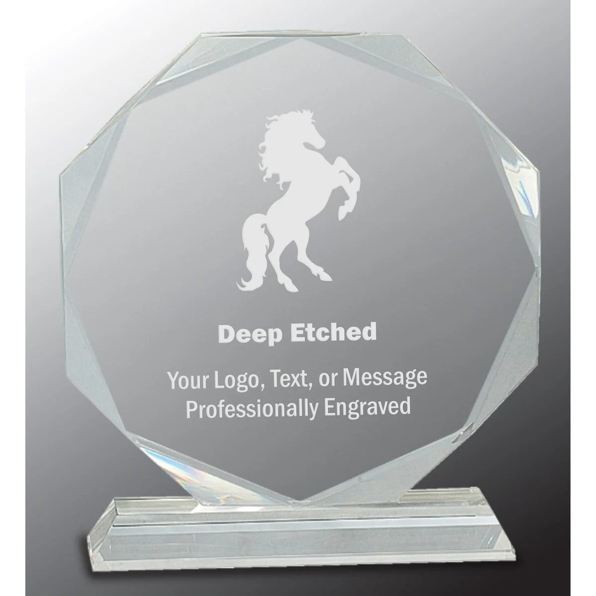 8" Clear Crystal Award Octagon on Clear Pedestal Base 1