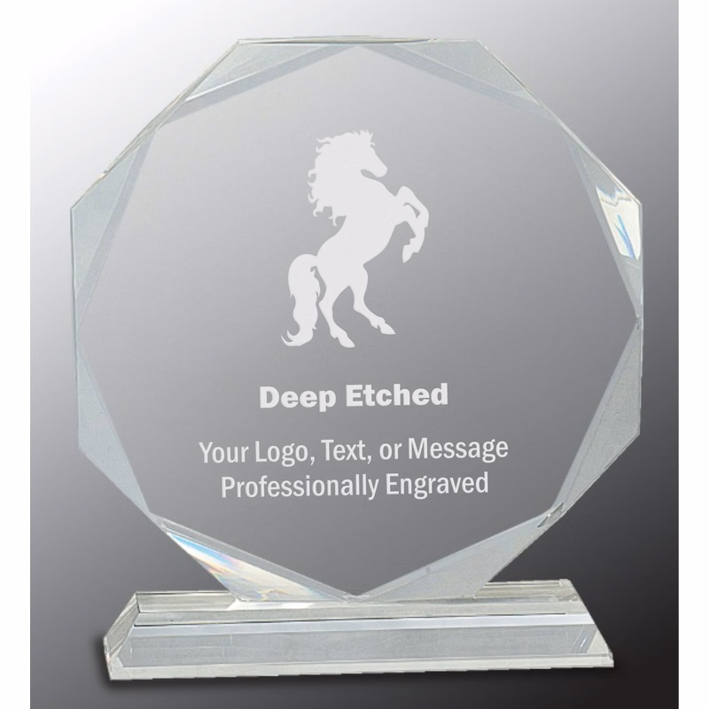 8" Clear Crystal Award Octagon on Clear Pedestal Base