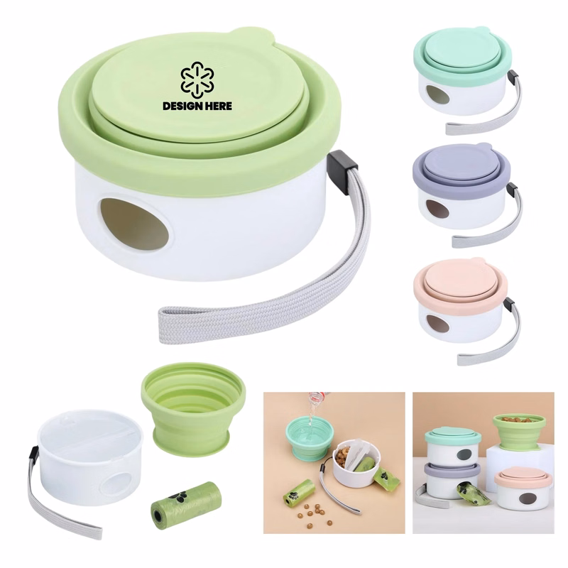 Outdoor Pet Multifunctional Feeding Bowl Set With Trash Belt