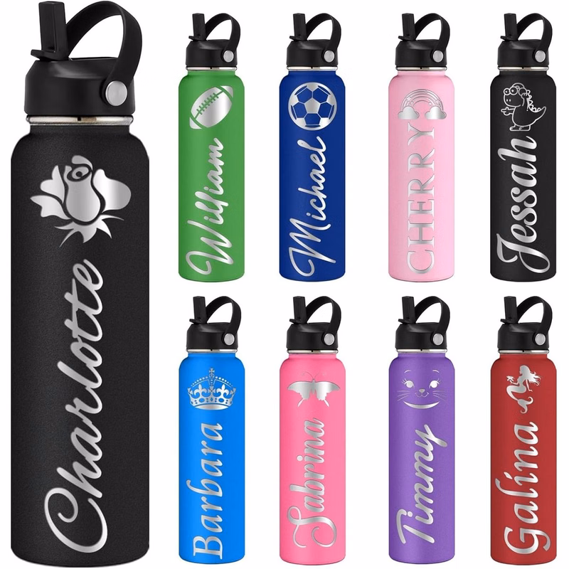 Water Bottles Personalized with Straw Lid 12/18/24/32/40 oz Customized Stainless Steel Water Bottle