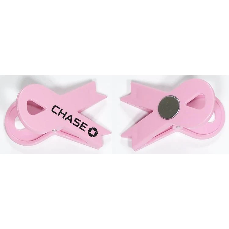 Jumbo size pink ribbon shaped magnetic memo clip holder with strong grip 1