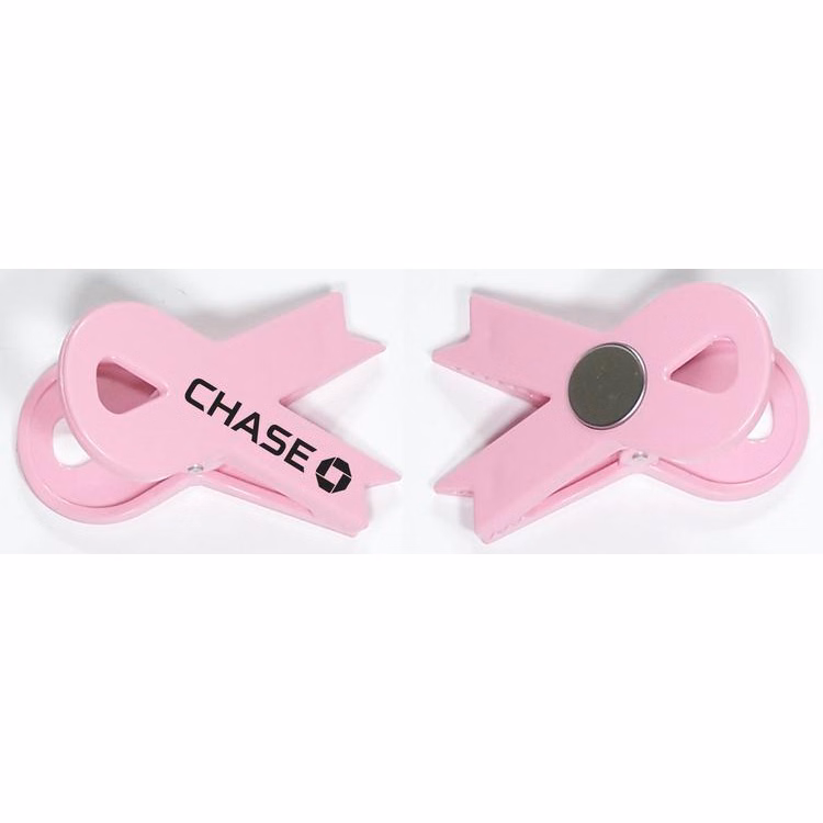 Jumbo size pink ribbon shaped magnetic memo clip holder with strong grip