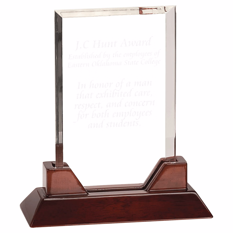 9" Rectangle Prestige Acrylic Award w/ Rosewood Piano Finish Base