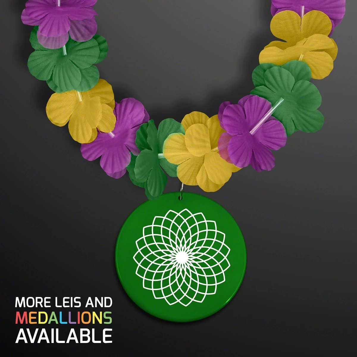 Purple Green & Gold Flower Lei Necklace (Non-Light Up) 1