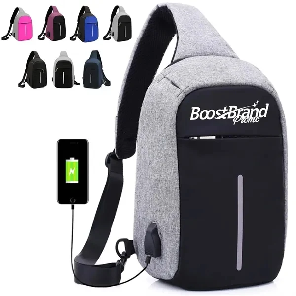 Custom Anti-Theft Sling Bag with USB Port & Hidden Zippers — Traveler Security Essential 1