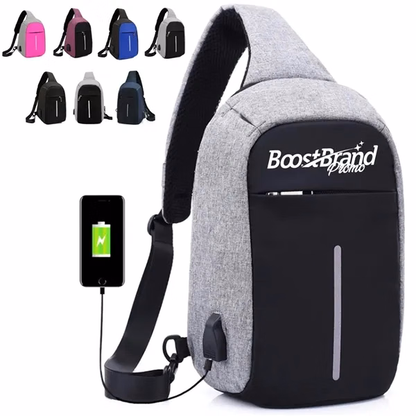 Custom Anti-Theft Sling Bag with USB Port & Hidden Zippers — Traveler Security Essential
