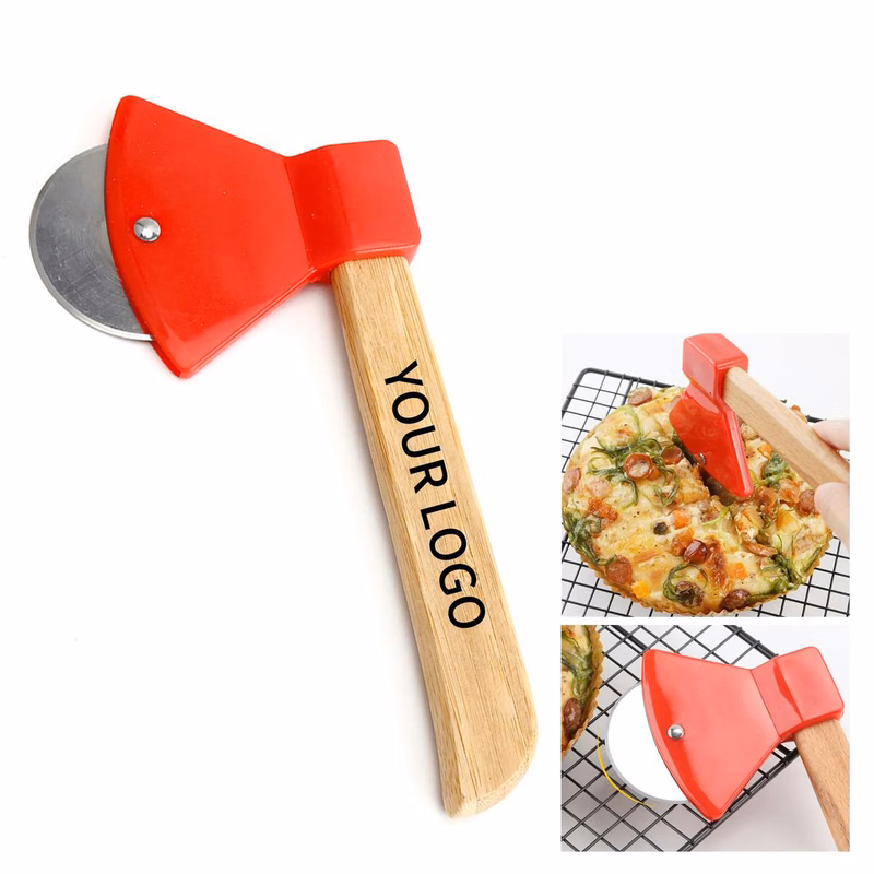 Pizza Cutter with Axe Style Blade and Bamboo Grip