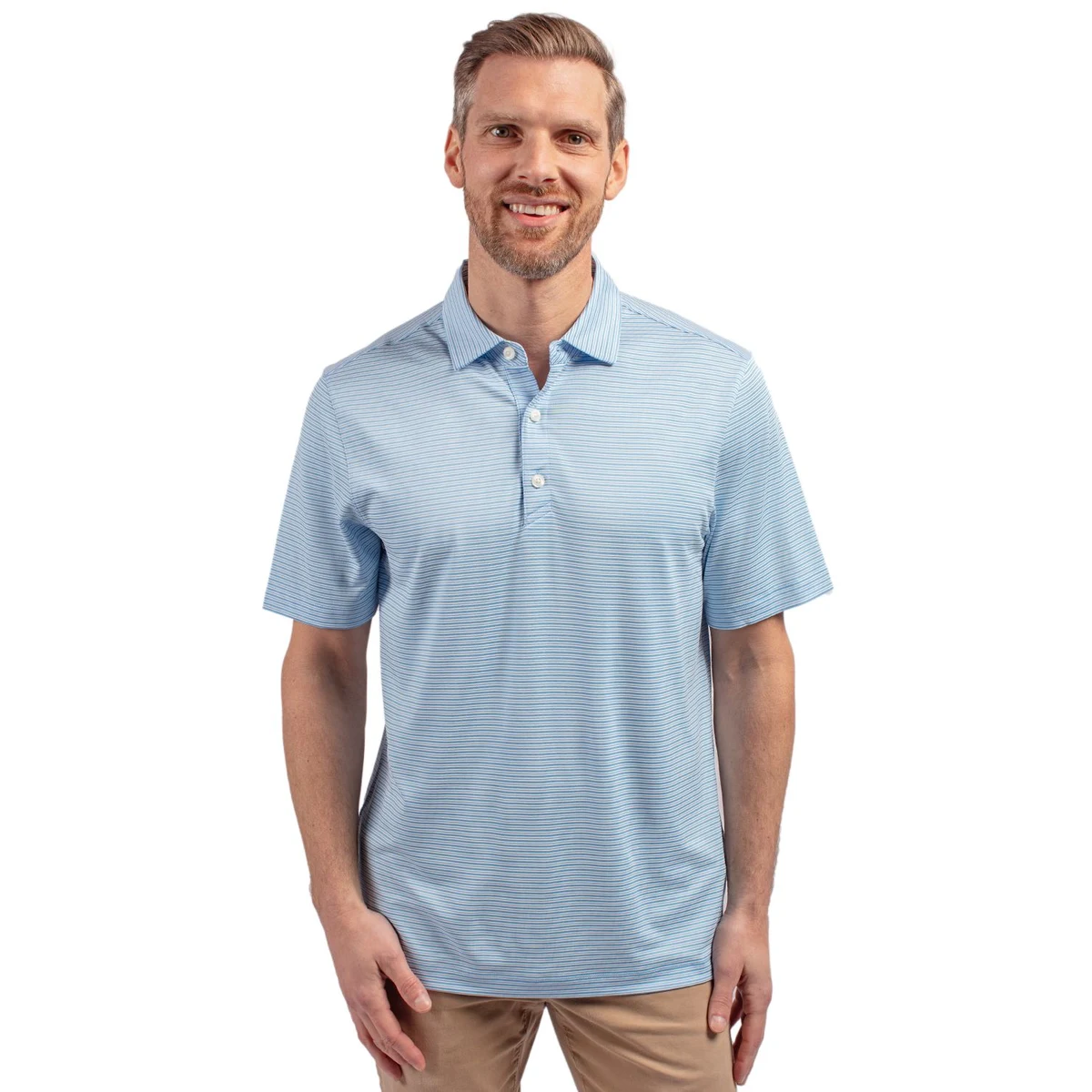 Cutter & Buck Forge Recycled Double Stripe Four-Way Stretch Mens Polo 1