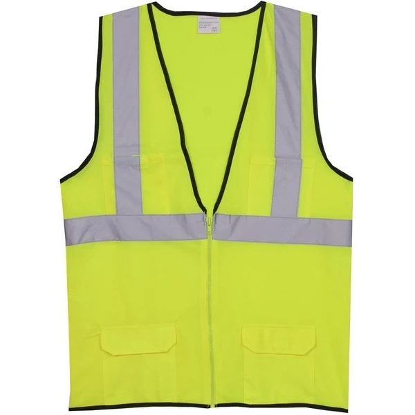 Polyester Yellow Solid Zipper Safety Vest SV176 1