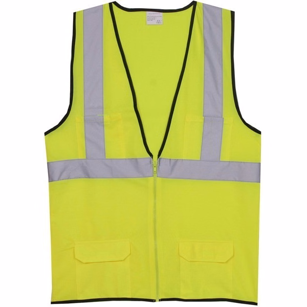 Polyester Yellow Solid Zipper Safety Vest SV176