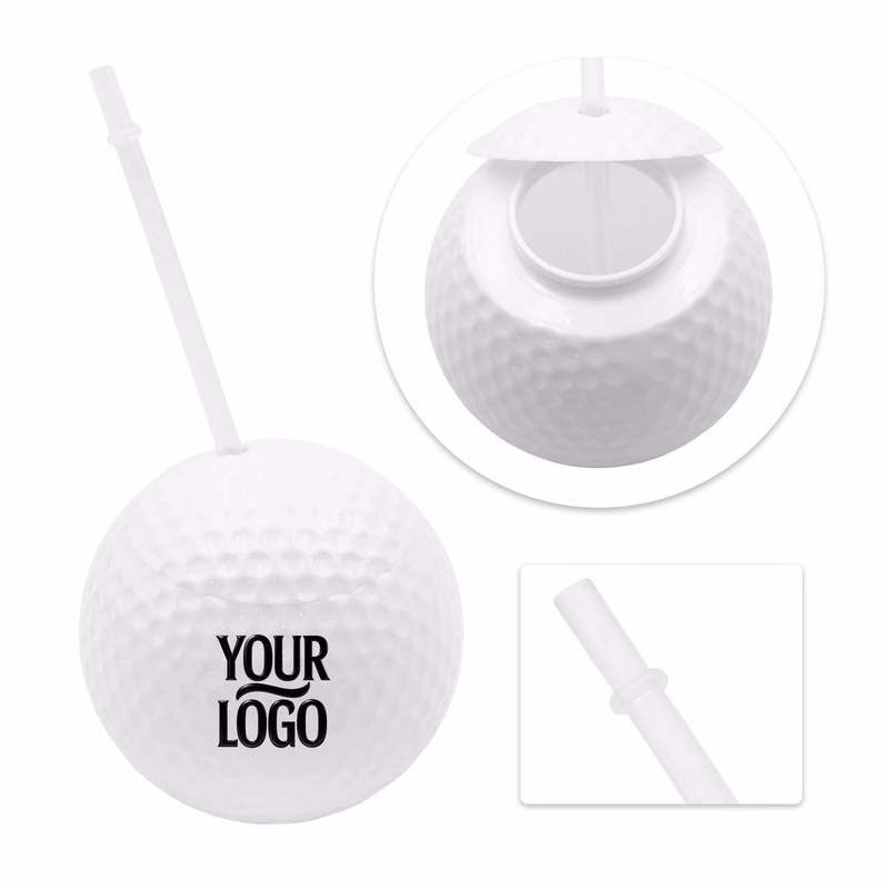 20 Ounce Golf Ball Shaped Non-Toxic PS Plastic Straw Cup
