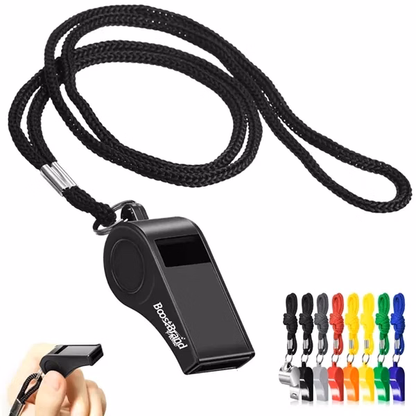 Custom ABS Plastic Whistle with Braided Lanyard — Sports Coach Safety Gear Promo