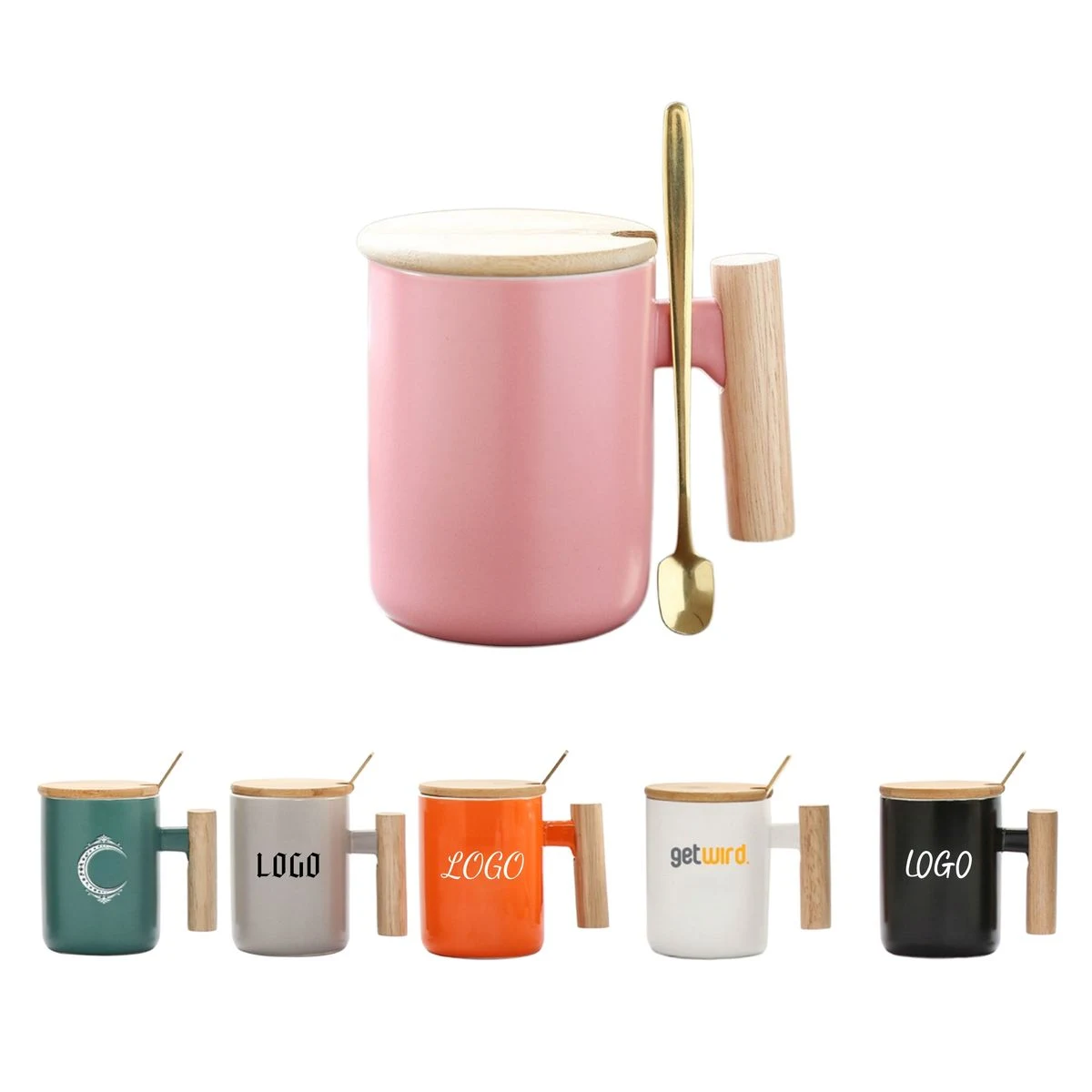 12 oz Ceramic Coffee Mug with Wooden Lid And Spoon 1