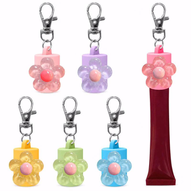 Petal-Shape Custom Logo Portable Clip-On Lip Balm Cap Keychain