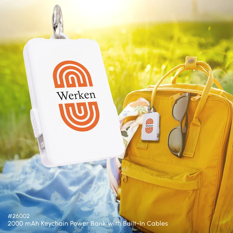 2000 mAh Keychain Power Bank with Built-In Cables 1