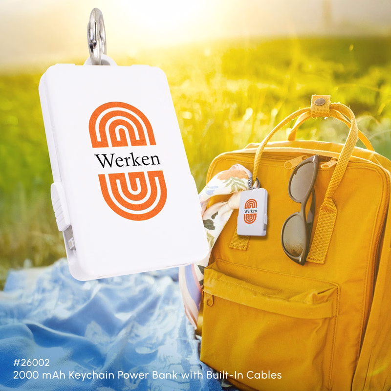 2000 mAh Keychain Power Bank with Built-In Cables