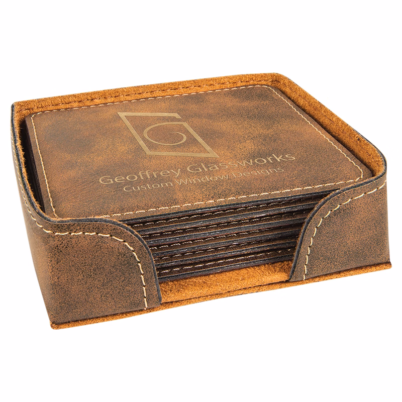 4" x 4" Rustic/Gold Square Leatherette 6-Coaster Set