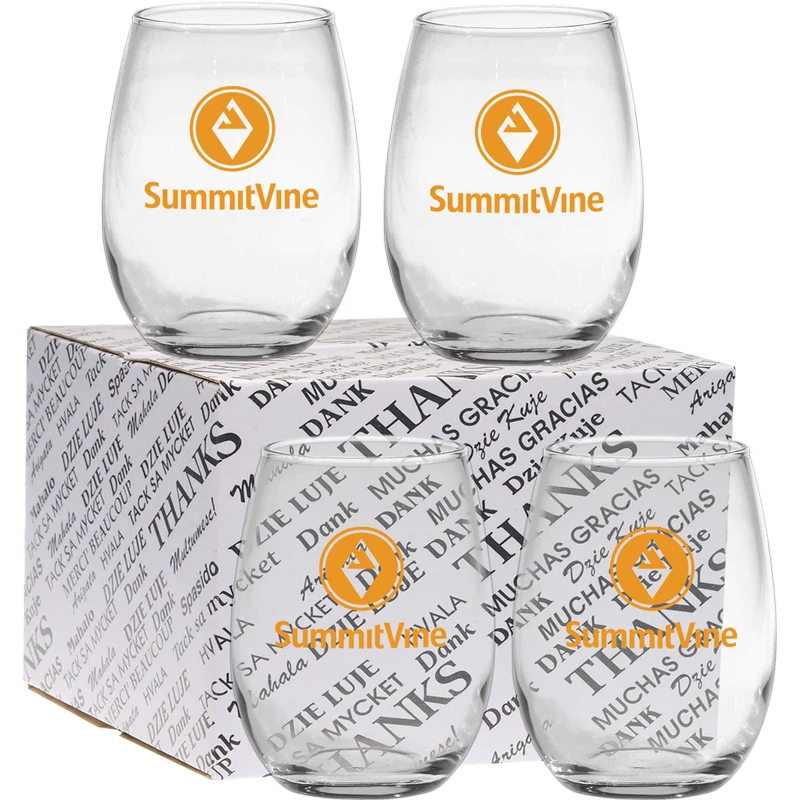 15 oz. Stemless Wine Glass Thank You Set 1
