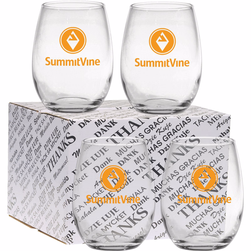 15 oz. Stemless Wine Glass Thank You Set