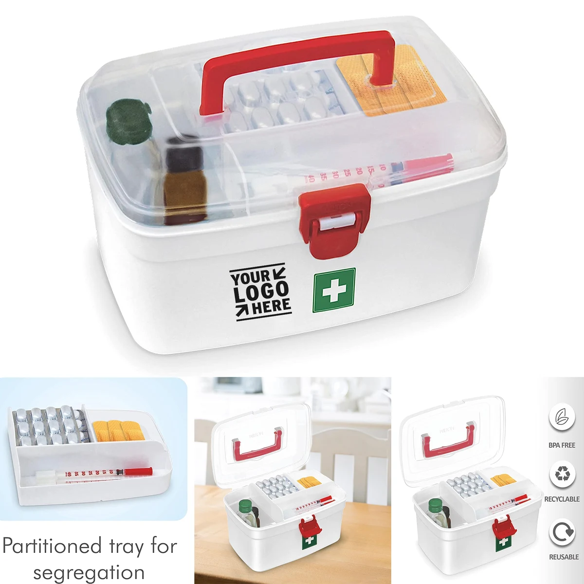 Milton Medical Organizer First Aid Empty Medicine Storage Box Family Emergency Kit with Lockable Lid 1