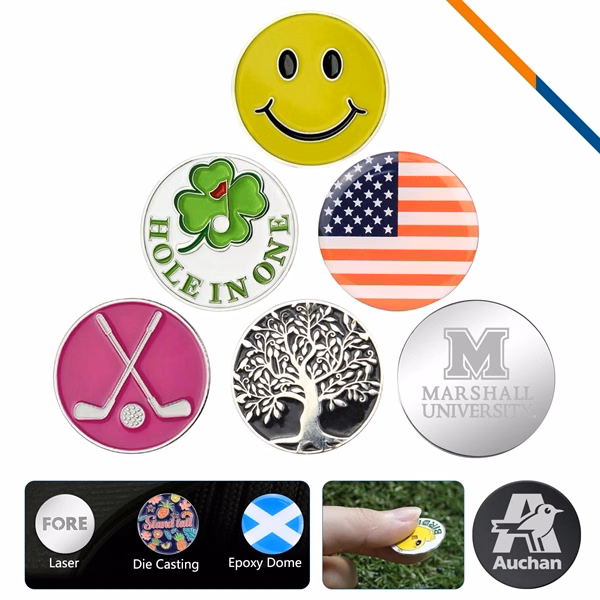 Custom Stainless Steel Golf Ball Marker with Magnetic Base — Compact Personalized Gift