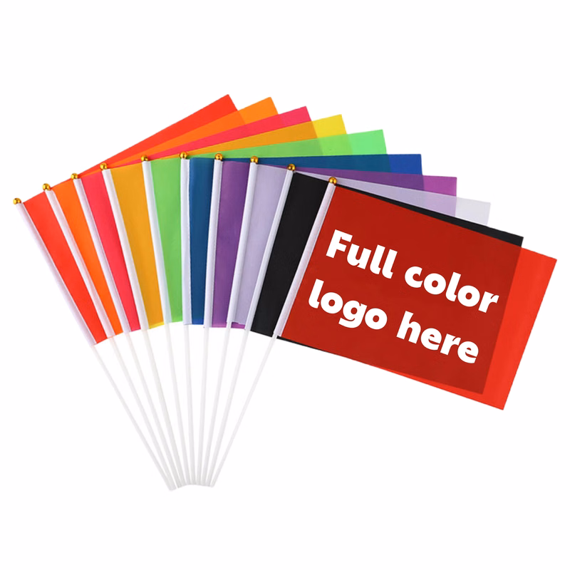 MOQ 50 Full Color Mini Parade Flag With Plastic Stick