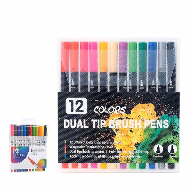 12 Dual Markers Brush Pens