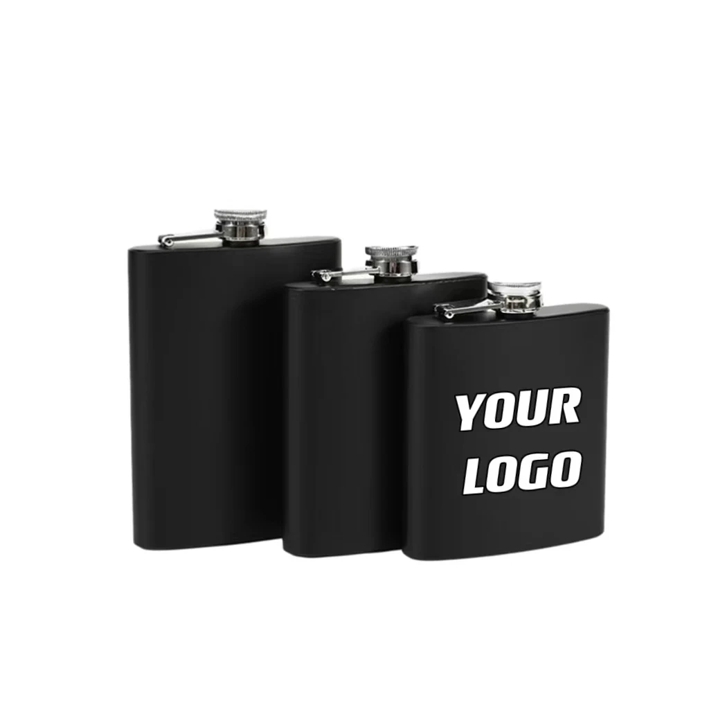 6 / 7 / 8 oz Black Stainless Steel Liquor Flask 1