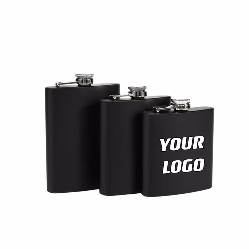 6 / 7 / 8 oz Black Stainless Steel Liquor Flask