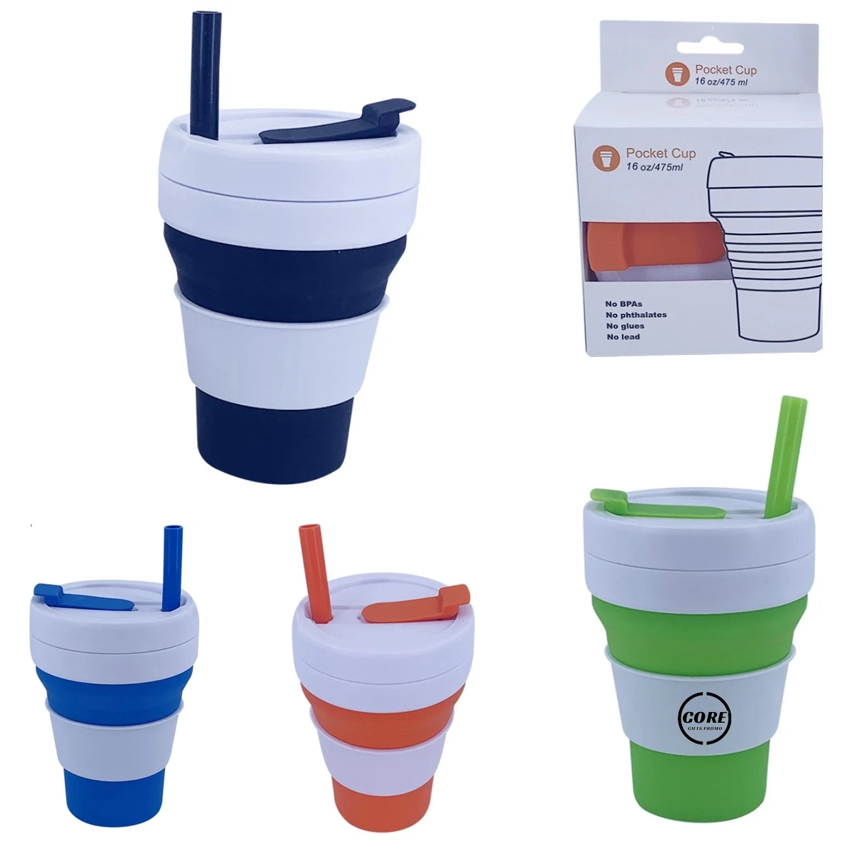 16Oz Silicone Collapsible Travel Water Cup With Straw 1