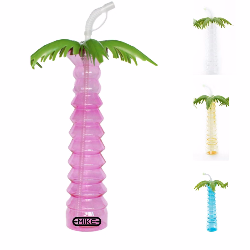 17oz Tropical Summer Coconut Tree Bottle w/ Straw