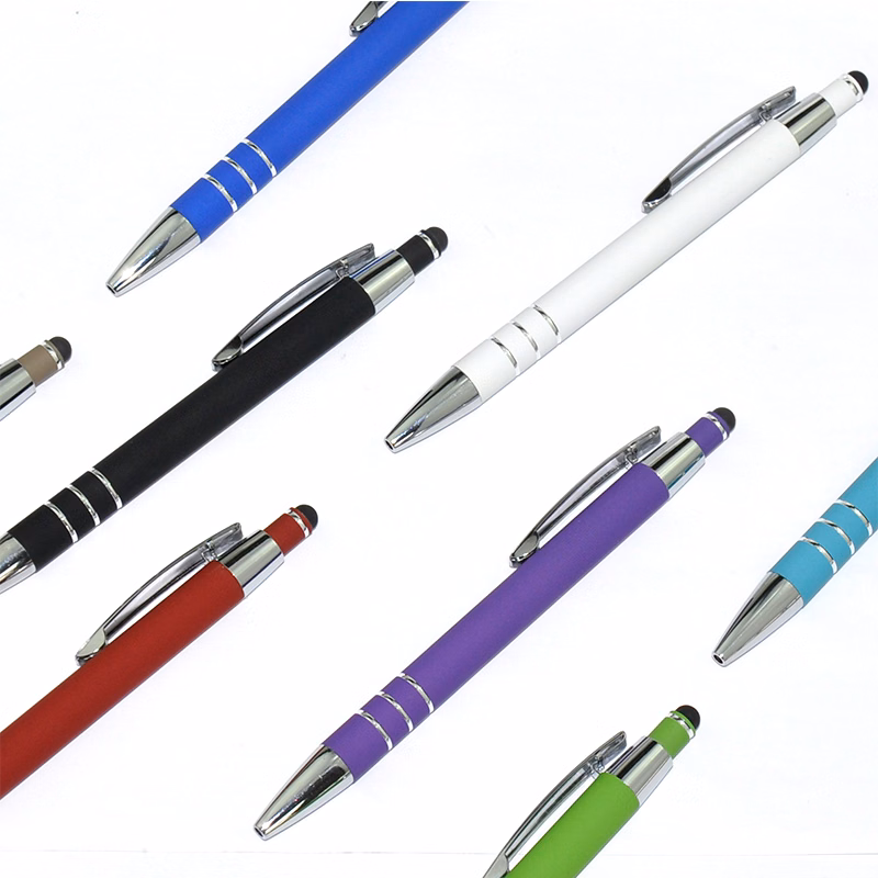 Comfortable grip with 3 ring chrome design Twist Action Metallic Stylus Pen