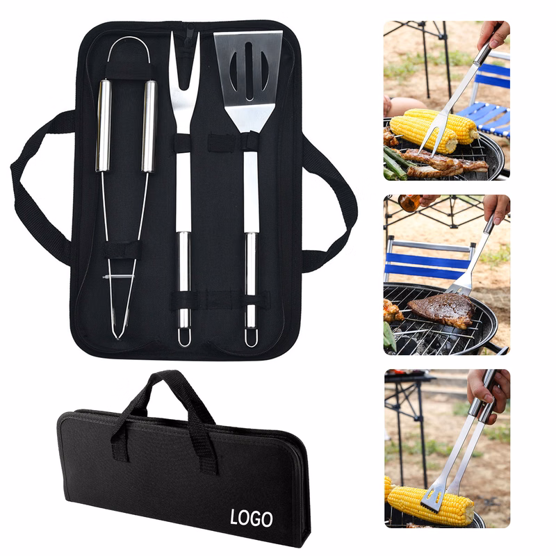 Portable 3 Piece Stainless Steel BBQ Tools In Storage Bag