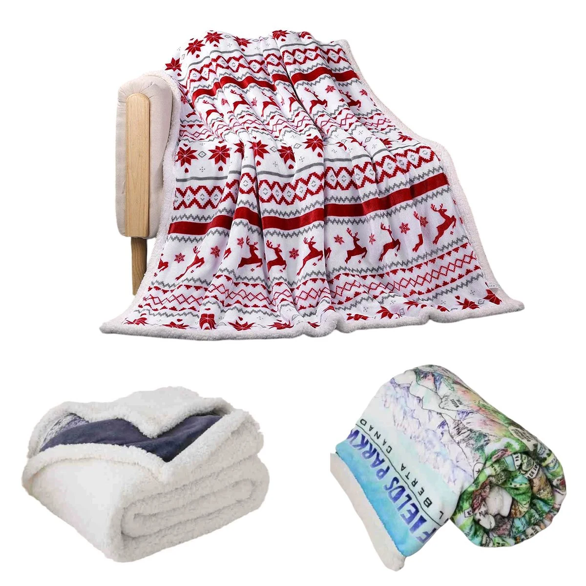 Double Layer Printed Sherpa Fleece Throw Blanket 1