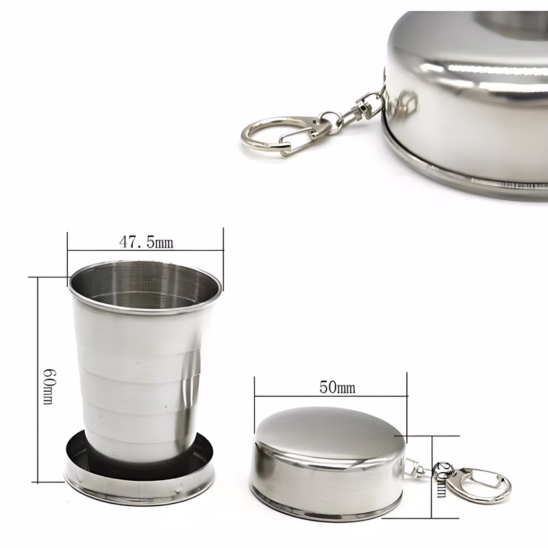 Collapsible Stainless Steel Travel Cup with Keychain