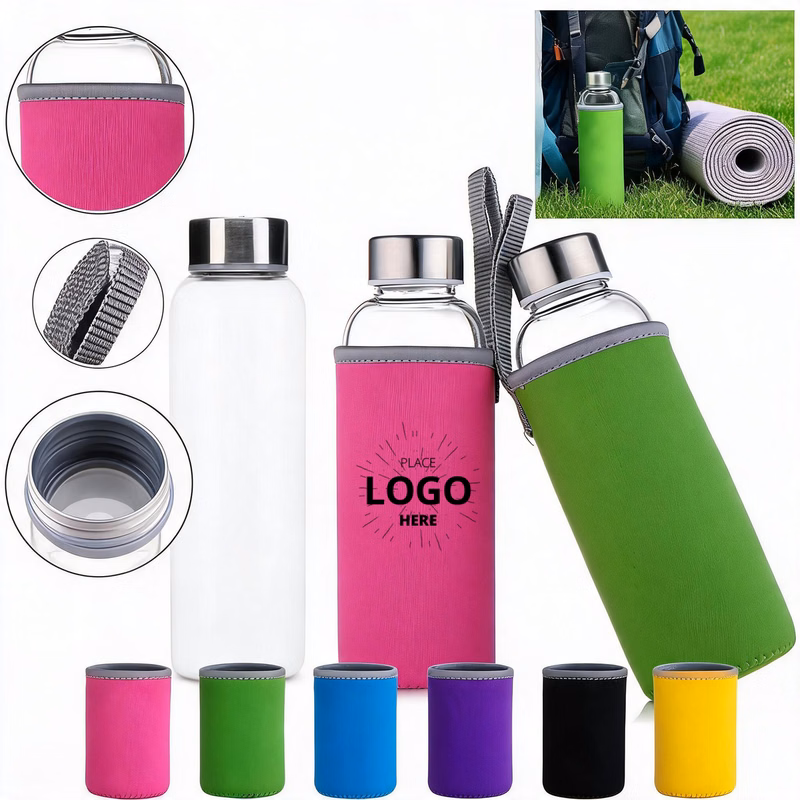 18 oz Clear Glass Bottles Cups with Lids