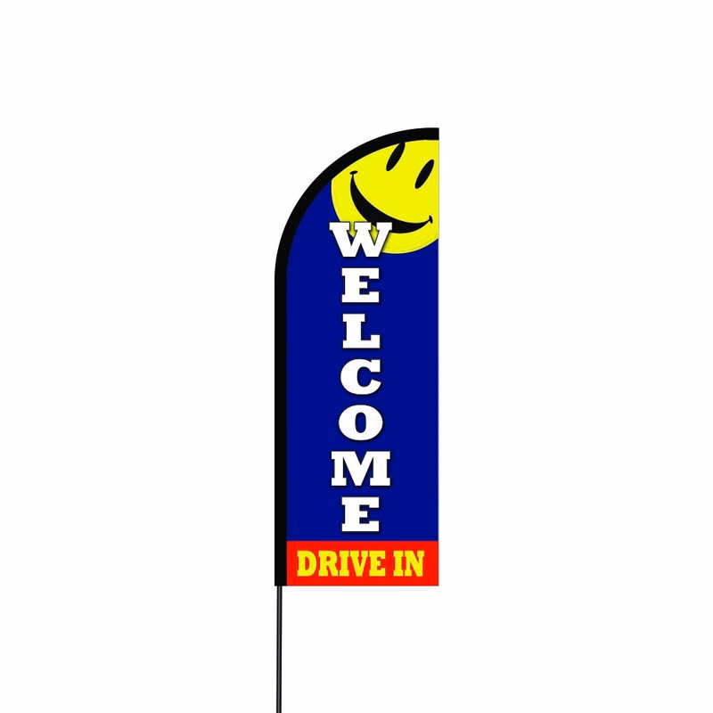 Welcome Drive-In Flag Kit 17' Feet Feather Flag Sign Outdoor Banner