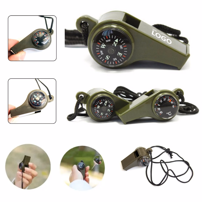 3-in-1 Plastic Survival Whistle with Compass Thermometer