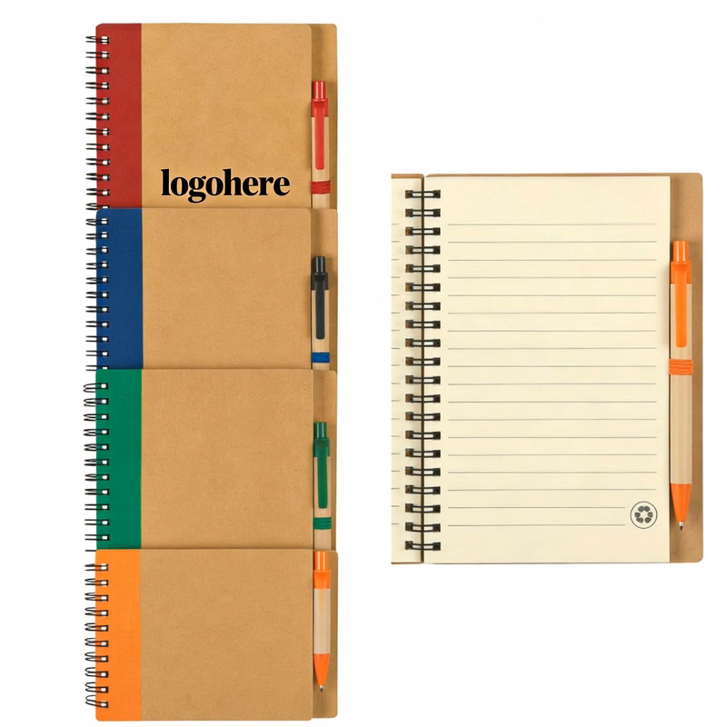 Spiral Bound Kraft Notebook with Pen Combo