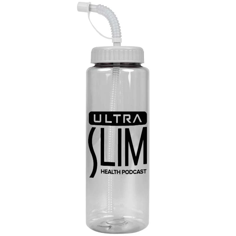 The Guzzler - 32 oz. Transparent Bottle with Straw 1