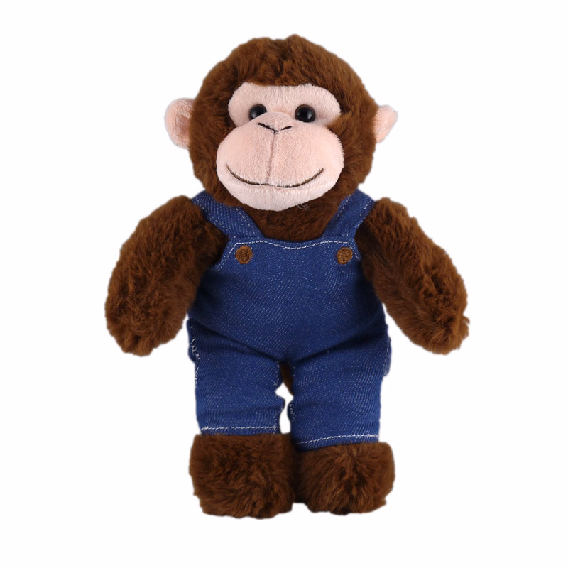 Soft Plush Stuffed Monkey in denim overall.
