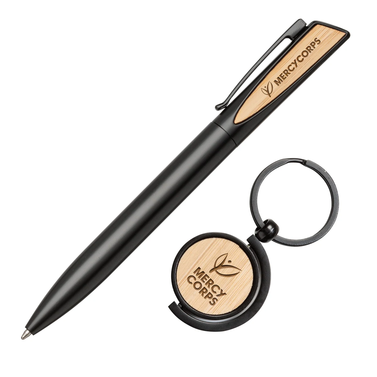 Alban Aluminium Pen w/Bamboo Keyring Set 1