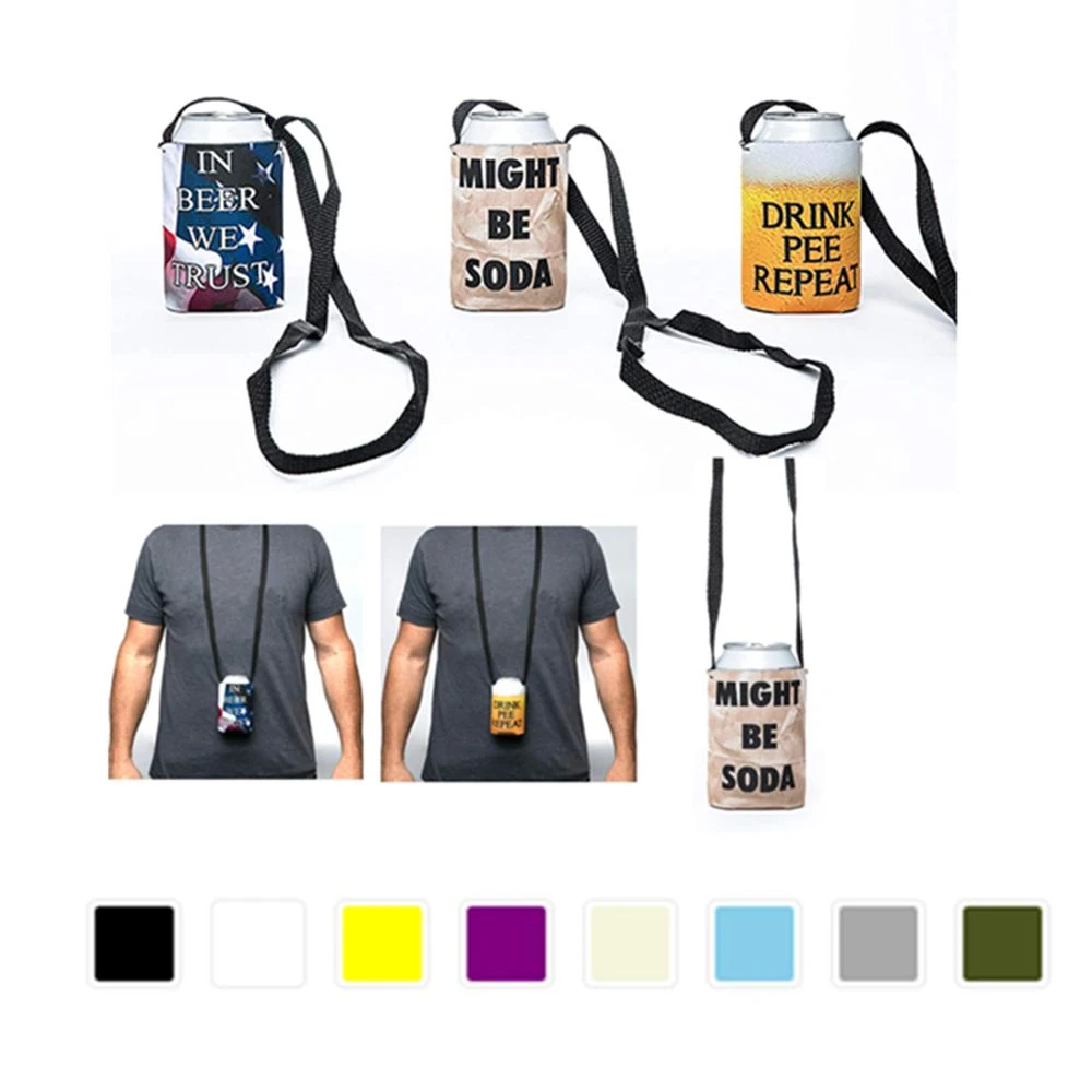 Neoprene Lanyard Can Coolie w/Strap, custom koozie with logo imprint 1