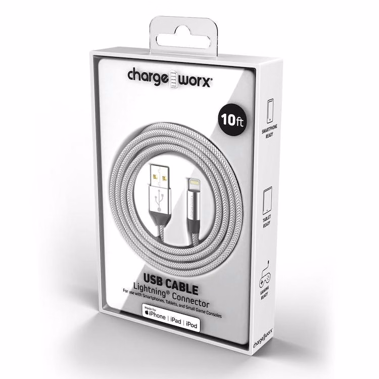 10' Lightning USB Cables - Argent